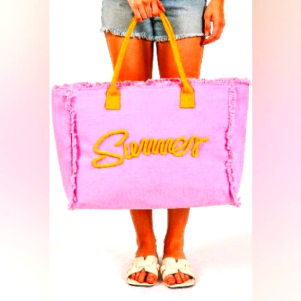 Pink Tote Bag with Orange Handles